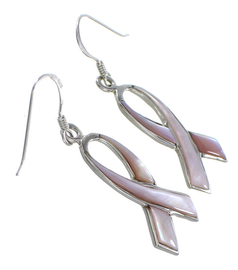 Pink Shell Ribbon Sterling Silver Hook Dangle Earrings PX32590
