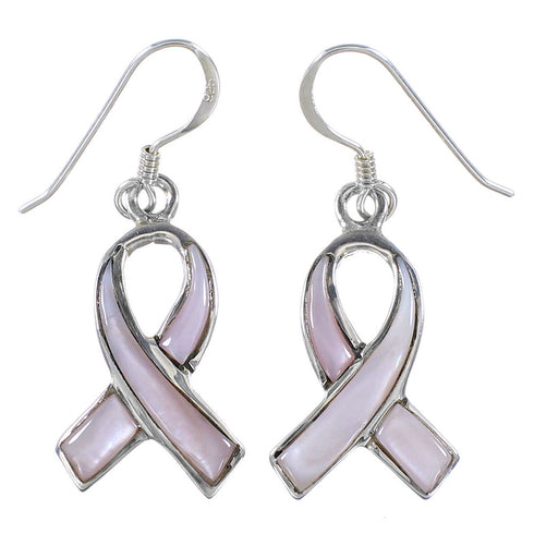 Pink Shell Ribbon Sterling Silver Hook Dangle Earrings KX94360