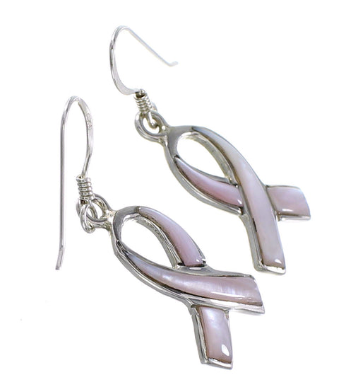 Pink Shell Ribbon Sterling Silver Hook Dangle Earrings KX94360