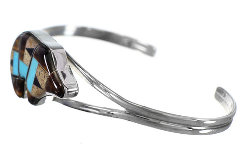 Sterling Silver Tiger Eye Multicolor Inlay Bear Cuff Bracelet RS41551