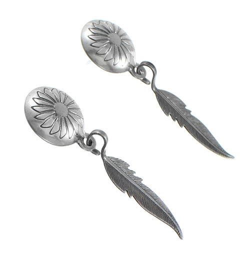 Genuine Sterling Silver Southwest Feather Post Dangle Earrings FX26037