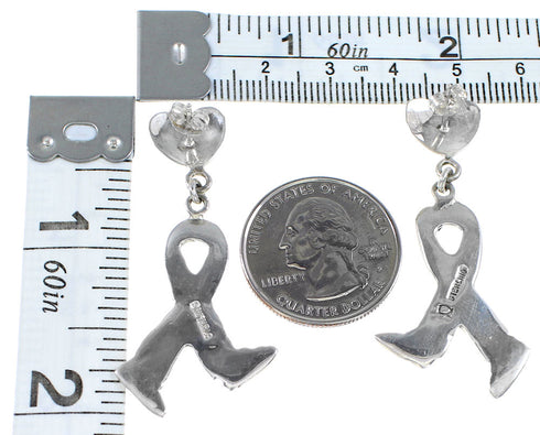 Sterling Silver Pink Shell Heart Ribbon Post Dangle Earrings PX32594