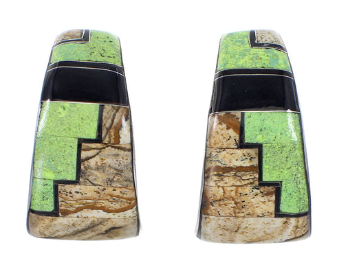 Sterling Silver Multicolor Inlay Post Hoop Earrings FX31236