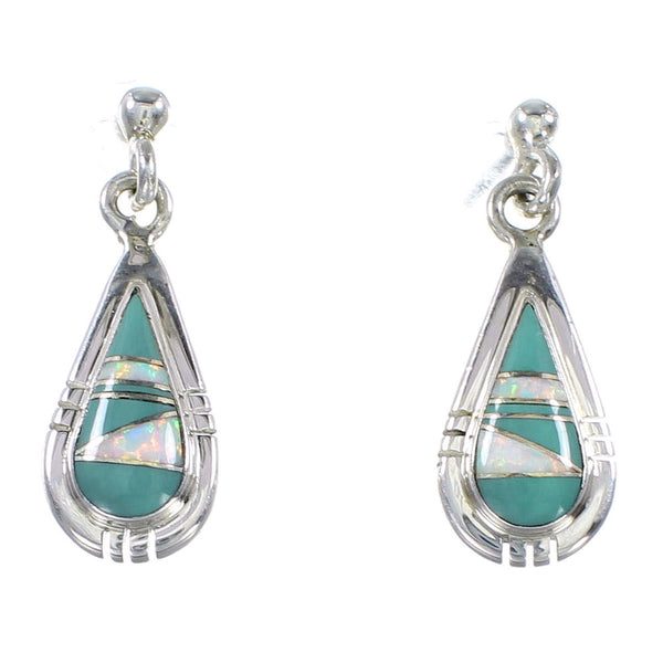 Silver Turquoise And Opal Tear Drop Post Dangle Earrings AX76926