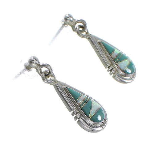 Silver Turquoise And Opal Tear Drop Post Dangle Earrings AX76926