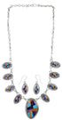 Sterling Silver Multicolor Inlay Link Necklace Earrings Set PS71234