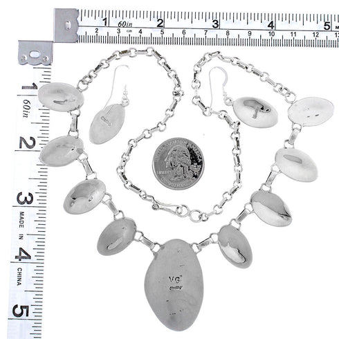 Sterling Silver Multicolor Inlay Link Necklace Earrings Set PS71234