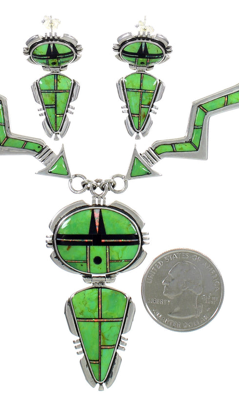 Multicolor Inlay Silver Arrow Southwest Link Necklace Earrings PX35824