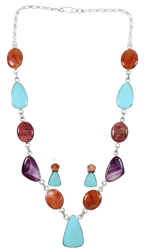 Southwestern Multicolor Silver Necklace Earring Set PS61239