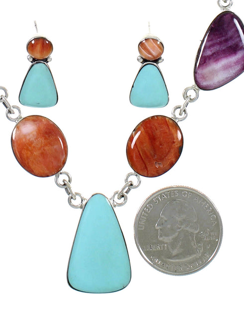 Southwestern Multicolor Silver Necklace Earring Set PS61239