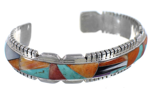 Sterling Silver Turquoise Multicolor Inlay Cuff Bracelet OS59517