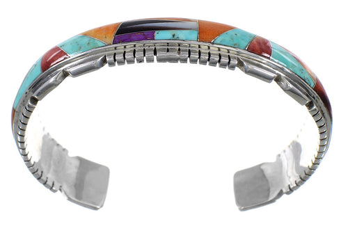 Sterling Silver Turquoise Multicolor Inlay Cuff Bracelet OS59517