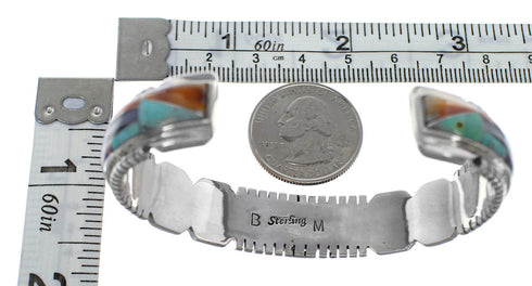 Sterling Silver Turquoise Multicolor Inlay Cuff Bracelet OS59517
