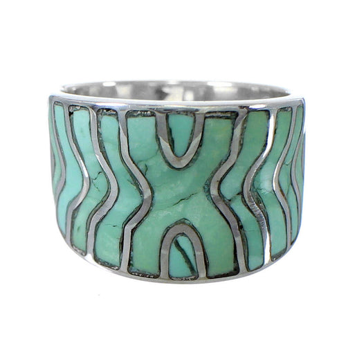 Turquoise Inlay And Sterling Silver Southwestern Ring Size 5 CW63731