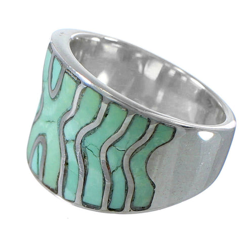 Turquoise Inlay And Sterling Silver Southwestern Ring Size 5 CW63731