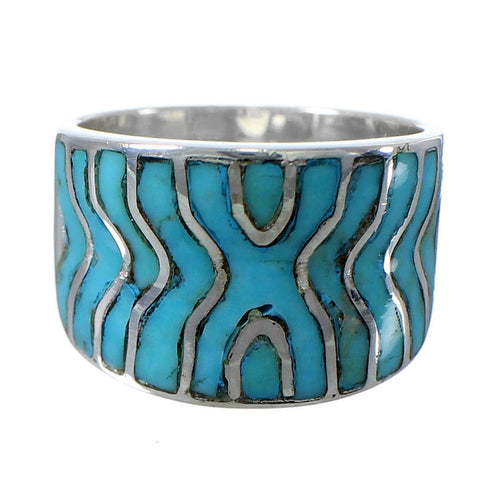 Southwest Silver And Turquoise Inlay Ring Size 6-1/2 Jewelry CW63803