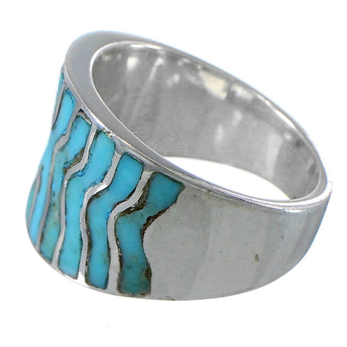 Southwest Silver And Turquoise Inlay Ring Size 6-1/2 Jewelry CW63803