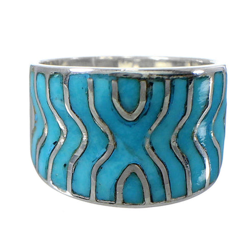 Southwest Sterling Silver Turquoise Inlay Ring Size 5-1/2 CW72113