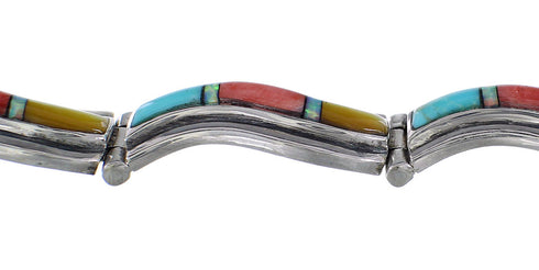 Multicolor Sterling Silver Southwestern Link Bracelet PS64125