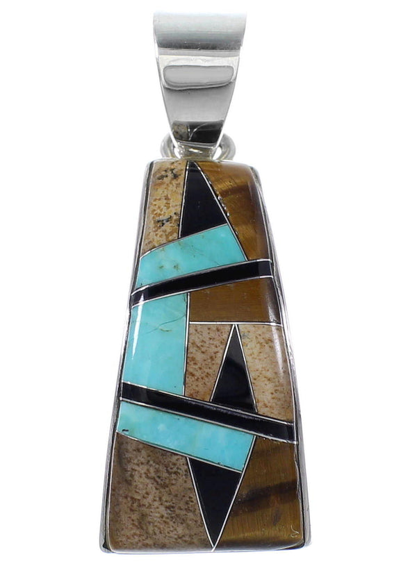 Southwest Inlay Jewelry Sterling Silver Multicolor Pendant QS57883