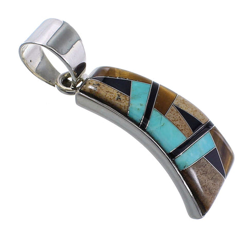 Southwest Inlay Jewelry Sterling Silver Multicolor Pendant QS57883