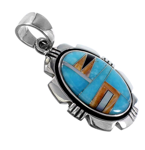 Turquoise And Multicolor Inlay Southwest Silver Pendant QS57888