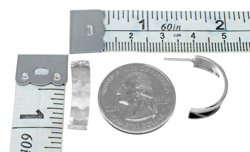 Navajo Sterling Silver Onyx Post Hoop Earrings SX10087