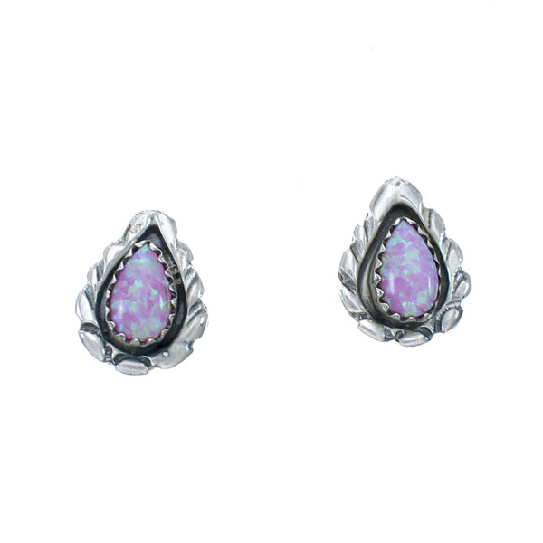 Silver Pink Opal Navajo Indian Post Earrings SX10081