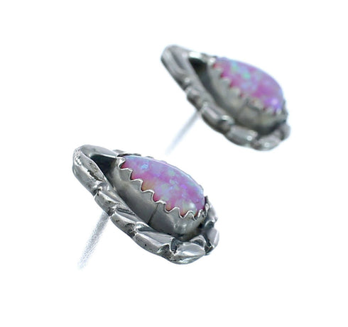 Silver Pink Opal Navajo Indian Post Earrings SX10081