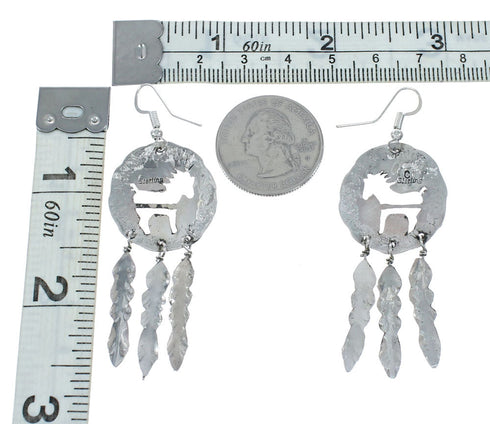 Sterling Silver Turquoise Horse Native American Hook Dangle Earrings SN20318