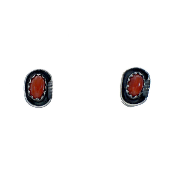 Coral Navajo Genuine Sterling Silver Post Stud Earrings SX10090