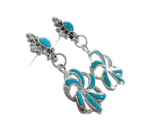 Sterling Silver Turquoise Flower Post Dangle Earrings SN20480