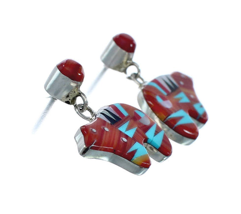 Sterling Silver Multicolor Inlay Bear Post Dangle Earrings SN20275