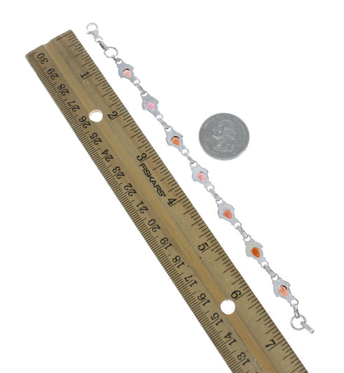 Garnet Silver Flower Link Bracelet SN20267