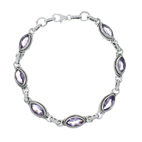 Genuine Amethyst And Silver Link Bracelet SN20266