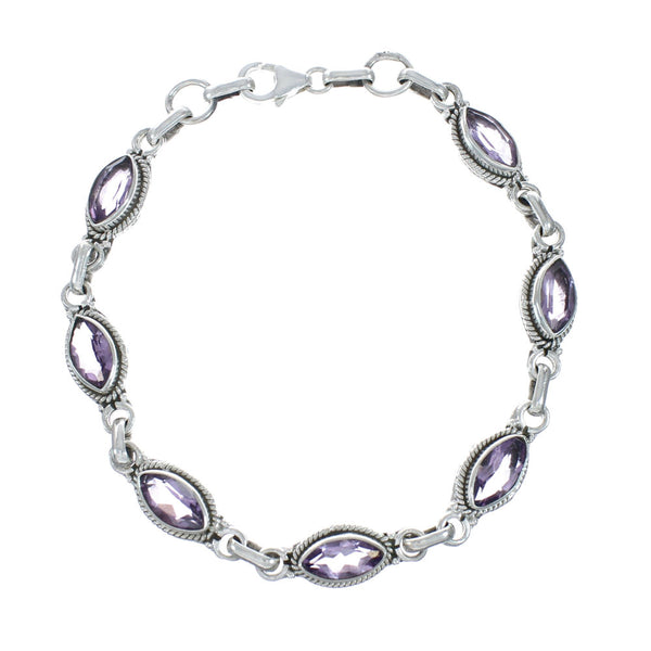 Genuine Amethyst And Silver Link Bracelet SN20266
