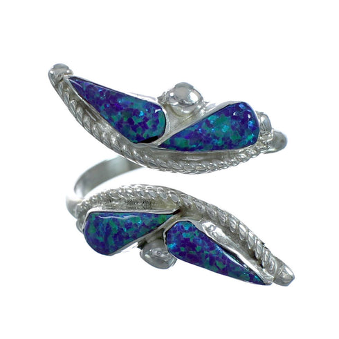 Zuni Indian Blue Opal Genuine Sterling Silver Adjustable Butterfly Ring Size 8 SN20224