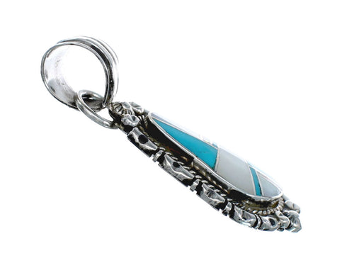 Turquoise and Mother of Pearl American Indian Authentic Sterling Silver Pendant SN20434