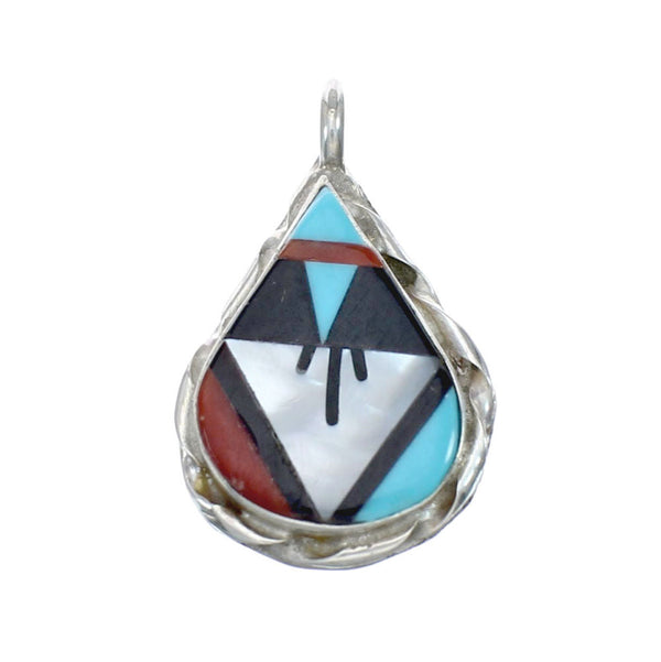 Zuni Indian Tear Drop Sterling Silver And Multicolor Inlay Pendant SX10091