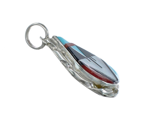 Zuni Indian Tear Drop Sterling Silver And Multicolor Inlay Pendant SX10091