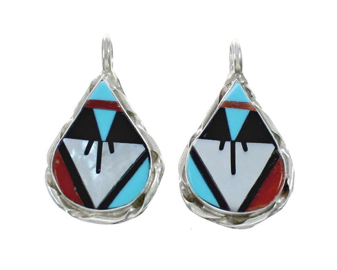 Zuni Indian Tear Drop Sterling Silver And Multicolor Inlay Pendant SX10091
