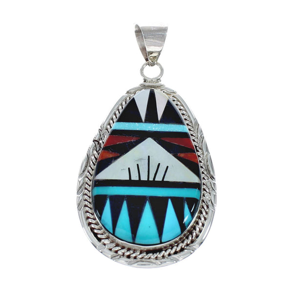 Native American Zuni Multicolor Inlay Sterling Silver Pendant NX11555