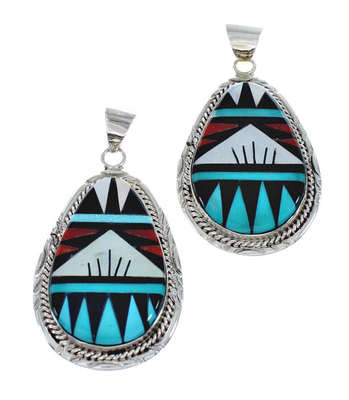 Native American Zuni Multicolor Inlay Sterling Silver Pendant NX11555
