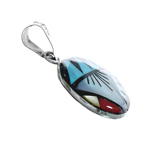 Native American Zuni Multicolor Inlay Sterling Silver Pendant NX11554