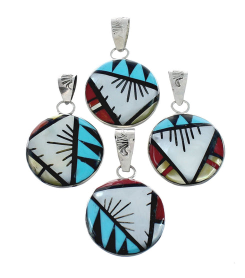Native American Zuni Multicolor Inlay Sterling Silver Pendant NX11554