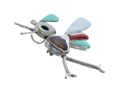 Native American Zuni Sterling Silver Multicolor Road Runner Pin Pendant NX11560