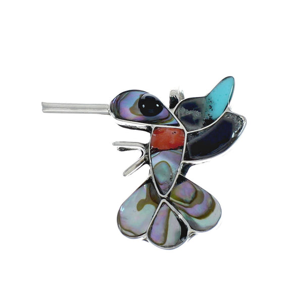 Zuni Multicolor Inlay Genuine Sterling Silver Hummingbird Pin Pendant NX11562