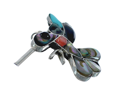 Zuni Multicolor Inlay Genuine Sterling Silver Hummingbird Pin Pendant NX11562