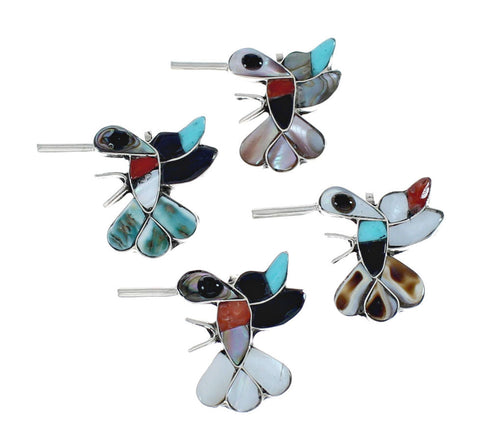 Zuni Multicolor Inlay Genuine Sterling Silver Hummingbird Pin Pendant NX11562