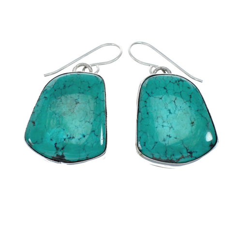 Navajo Turquoise Sterling Silver Native American Hook Dangle Earrings SN20426